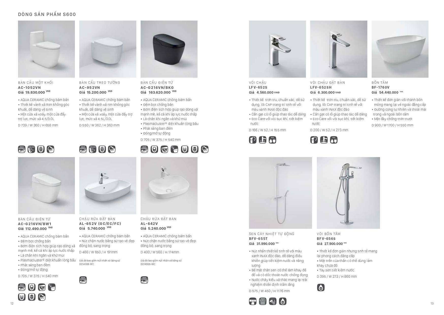 Bảng giá và Catalogue Thiết bị vệ sinh INAX mới nhất 2024 /Page 6